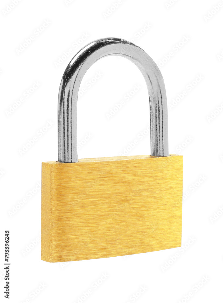 One new steel padlock isolated on white One new steel padlock isolated on white