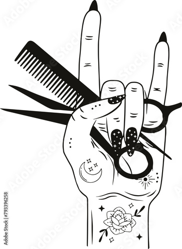 Hairstylist rock hand SVG, hairstylist skeleton hand svg, hairstylist svg, saloonist svg, barber svg, Hairstylist vector, Hairstylist png