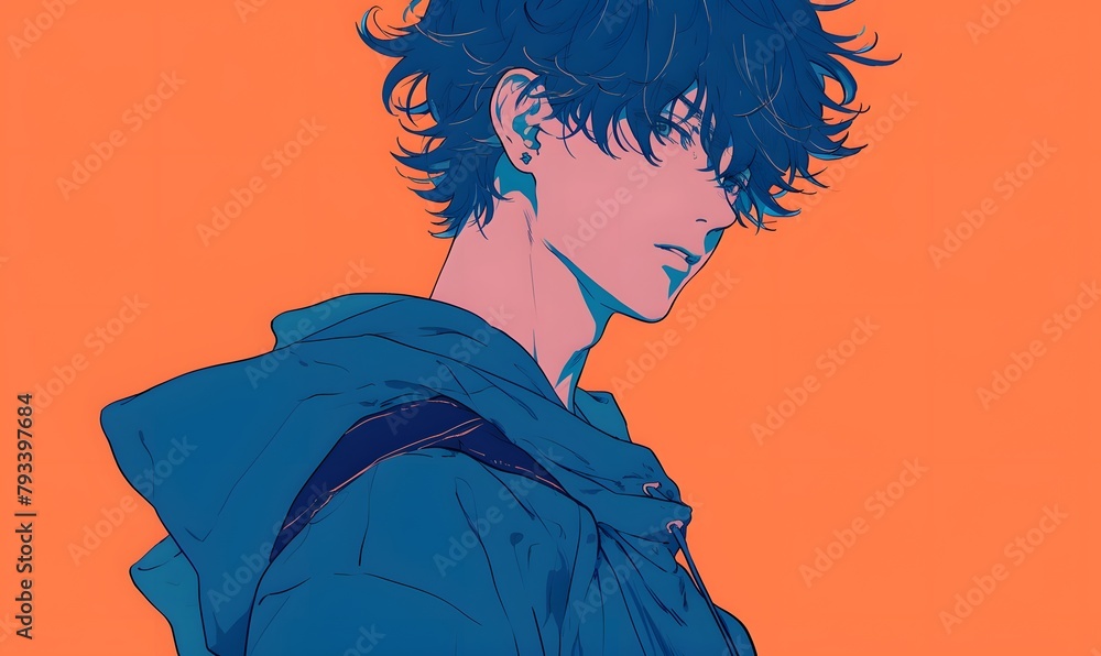 Fototapeta premium anime style. anime young man on a simple one color background, Generative AI 