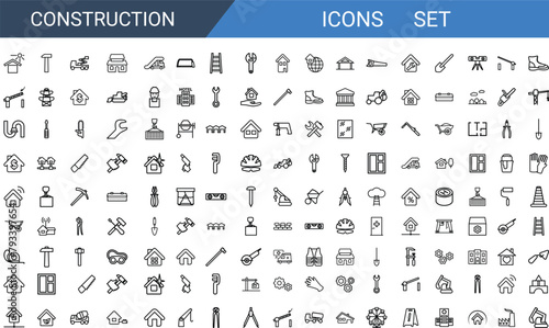  set of outline web icons - construction, home repair tools. Thin line web icons collection. Simple vector illustration bundle .