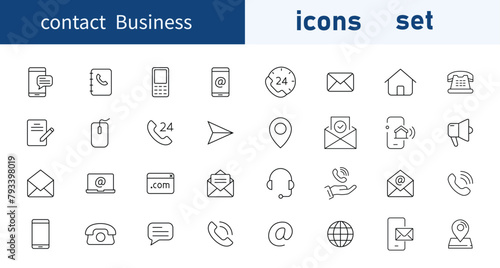 Set of Contact Business web icons in line style. Icon symbol, telephone, connection, using phone, e-mail. Vector illustration bundle. 