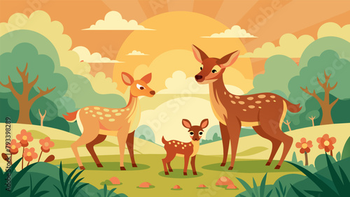 A family of newborn fawns frolic playfully in a sundappled meadow a heartwarming sight that the family will never forget.