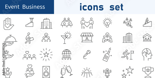 Set of  Event Business web icons in line style. business, coaching, gift, vector. Vector illustration bundle . 