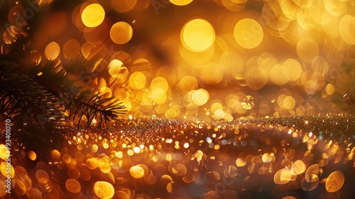 A stunning stock photo featuring a radiant Christmas background aglow in golden hues