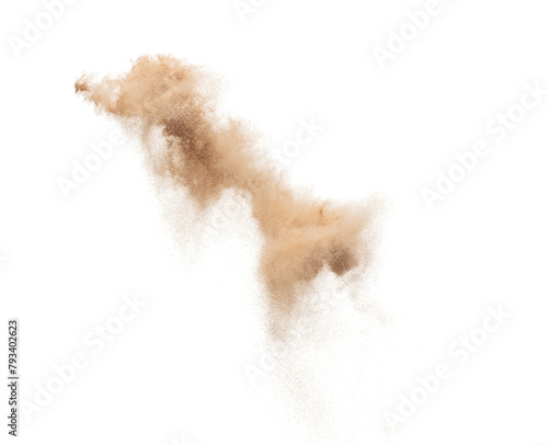 Circle Sand Storm desert with wind blow spin swirl around. Golden Yellow sand tornado storm with high wind. Fine Sand circle around, White background Isolated throwing particle element object