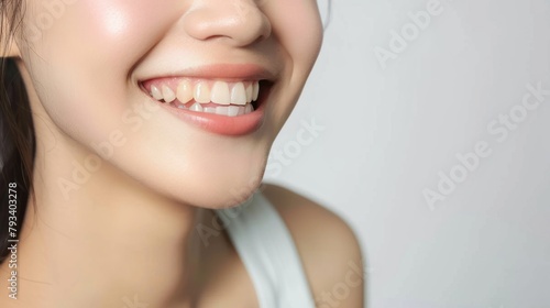 smile of beautiful woman with healthy white teeth. Close-up  High quality photos
