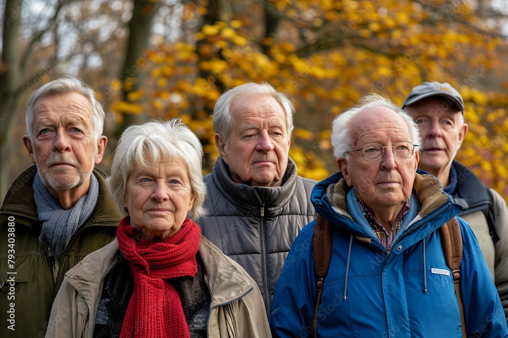 Portrait of three elderly men and women in the autumn park. Portrait of three elderly men and women in the autumn park.