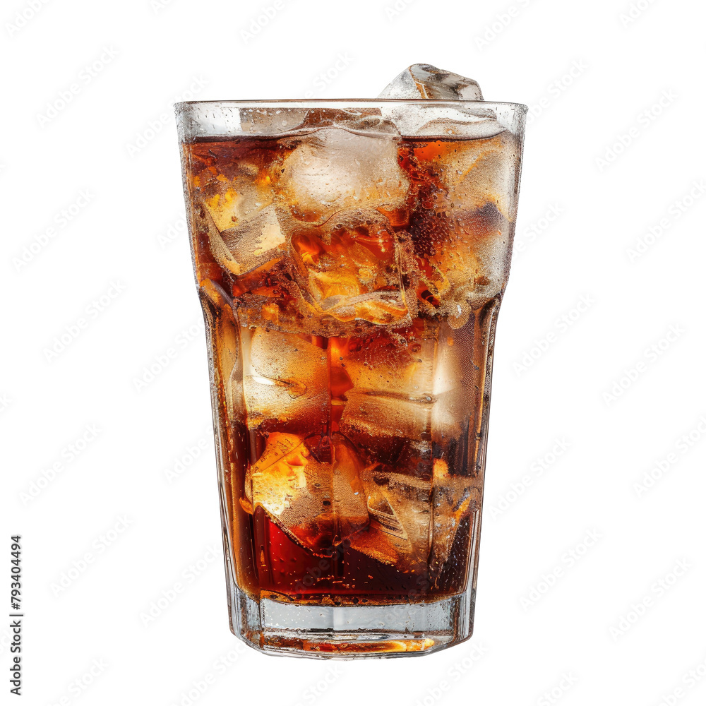 An ice filled cola glass or a refreshing cocktail captured from the side stands out against a clear background isolated with a transparent background An ice filled cola glass or a refreshing cocktail captured from the side stands out against a clear background isolated with a transparent background