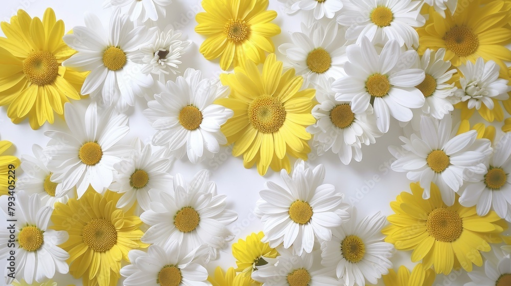 A delightful display of yellow and white daisies set against a pristine white backdrop