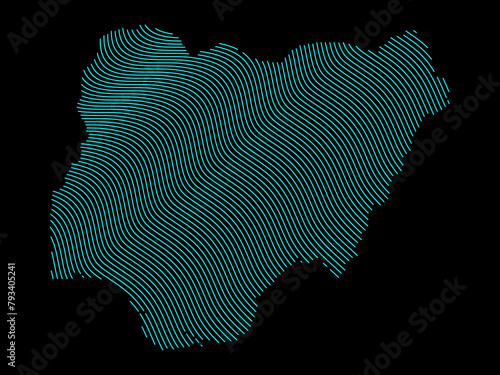 A sketching style of the map Nigeria. An abstract image for a geographical design template. Image isolated on black background.
