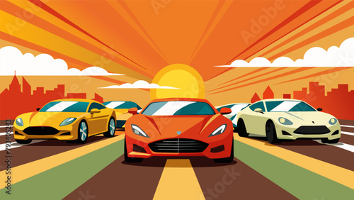 A line of luxury cars gleams in the bright sun inviting potential buyers to try them out on the open road..