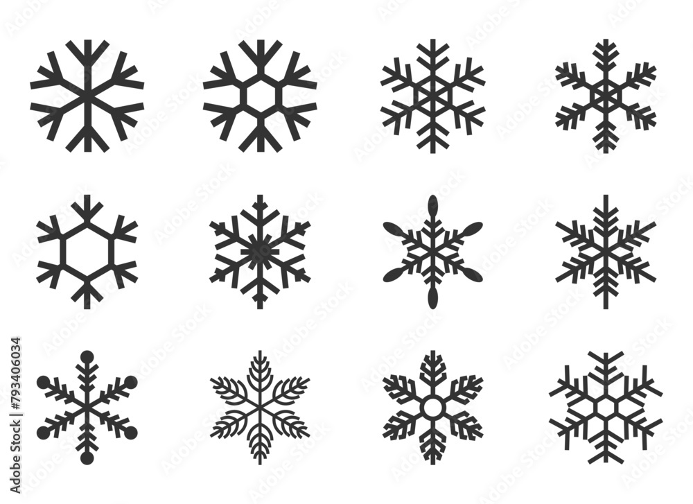 Snow flower design icon set, black line style, editable vector eps 10 Snow flower design icon set, black line style, editable vector eps 10