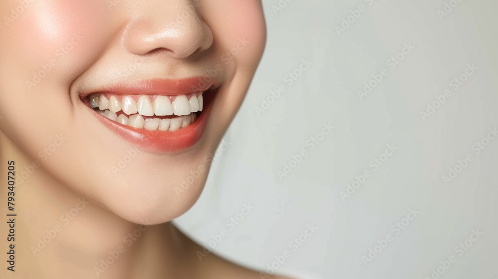 Fototapeta premium smile of beautiful woman with healthy white teeth. Close-up, High quality photos