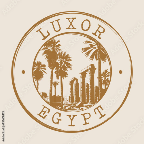Luxor, Egypt Stamp City Postmark. Silhouette Postal Passport. Round Vector Icon. Vintage Postage Design.	
