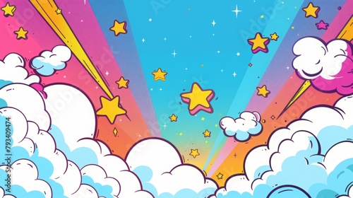 Vibrant comic style backdrop with celestial elements