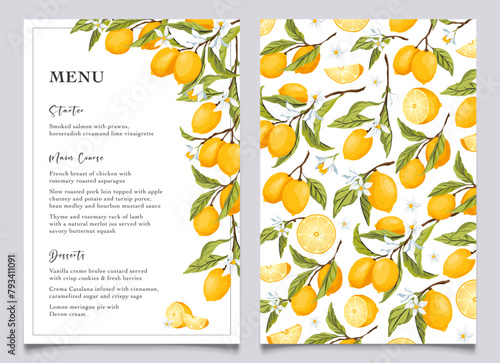 Lemon summer wedding card menu, citrus bridal menu