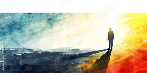 Social Anxiety: The Spotlight and Avoidant Stance - Picture a spotlight shining on someone in an avoidant stance, illustrating social anxiety