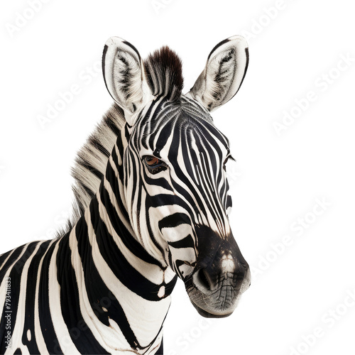 A stunning image of a zebra set against a transparent background captured in a portrait