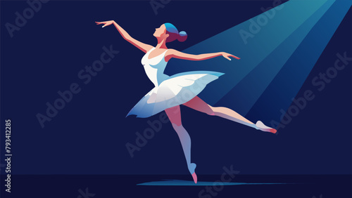 In a dimly lit studio a professional ballerina stretches and leaps her crisp white tutu constantly transforming with every rich bold stroke of