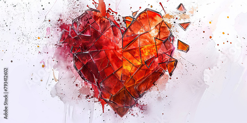 Heartbreak: The Shattered Glass Heart - Visualize a heart made of glass shattered into pieces, illustrating the pain of heartbreak