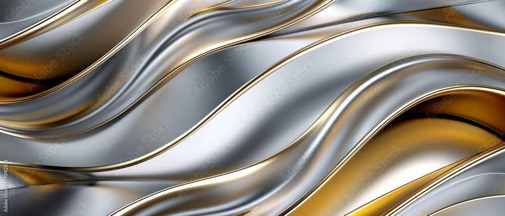 Metallic Waves with Gold Accents on Silver Texture - Elegant Curves and ...