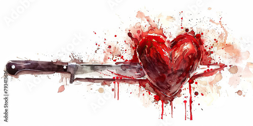 Betrayal: The Stabbed Heart and Bloodied Knife - Imagine a heart with a knife stabbed into it, illustrating the pain of betrayal photo