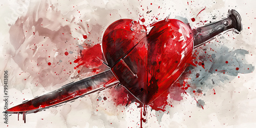 Betrayal: The Stabbed Heart and Bloodied Knife - Imagine a heart with a knife stabbed into it, illustrating the pain of betrayal