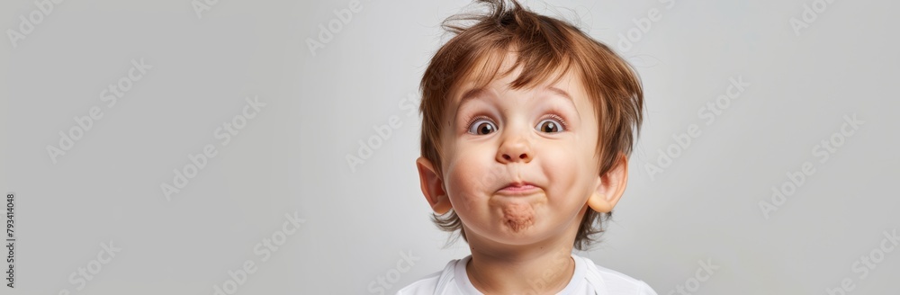 Playful Kid Making a Funny Face - Childhood Humor and Joy on a Light Background, Copy Space Playful Kid Making a Funny Face - Childhood Humor and Joy on a Light Background, Copy Space