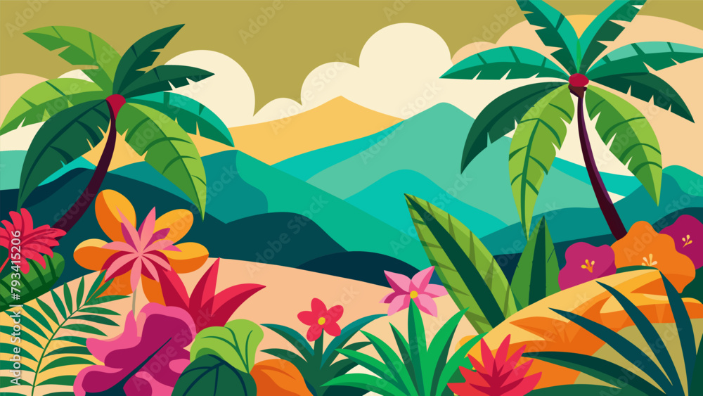 custom made wallpaper toronto digitalA colorful mosaic of tropical foliage from delicate palm leaves to vivid bougainvillea creates a lush oasis in the midst of a desert landscape..