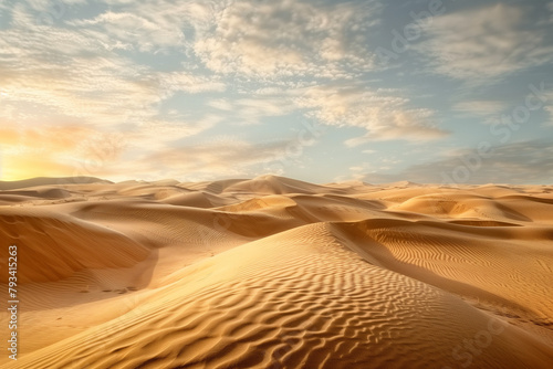 Desert landscape, sunrise on the dunes full of sand and copy space wallpaper trip