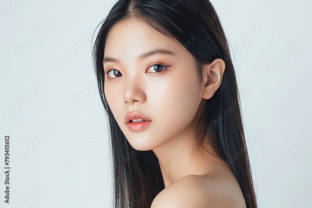 A 20-year-old beautiful Korean model with straight long hair, without eye makeup, beauty photography A 20-year-old beautiful Korean model with straight long hair, without eye makeup, beauty photography