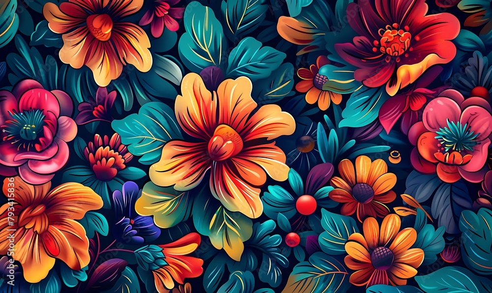vibrant digital illustration background featuring a colorful floral pattern