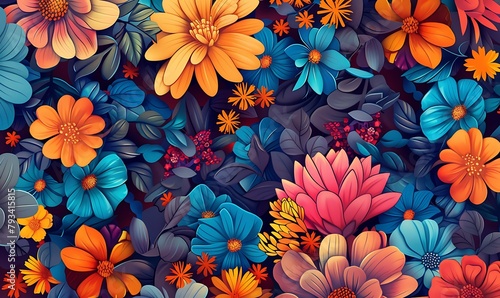 vibrant digital illustration background featuring a colorful floral pattern