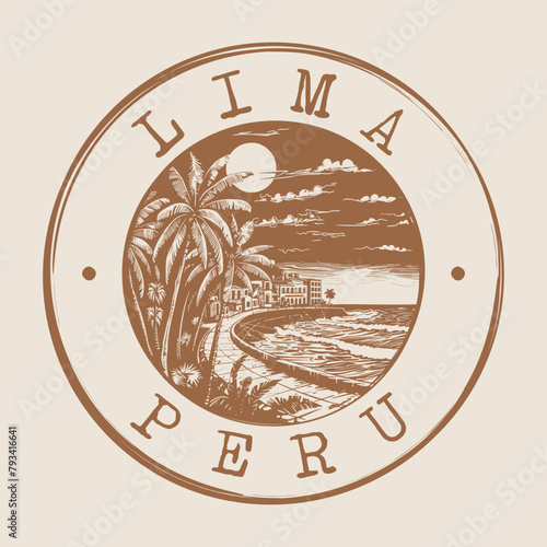 Lima, Peru Stamp City Postmark. Silhouette Postal Passport. Round Vector Icon. Vintage Postage Design.	
