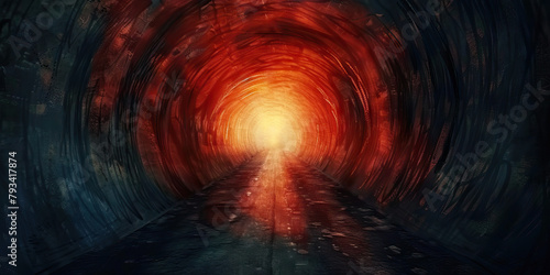 Despair: The Dark Tunnel and Dim Light - Visualize a dark tunnel with a dim light at the end, illustrating the feeling of despair with a glimmer of hope