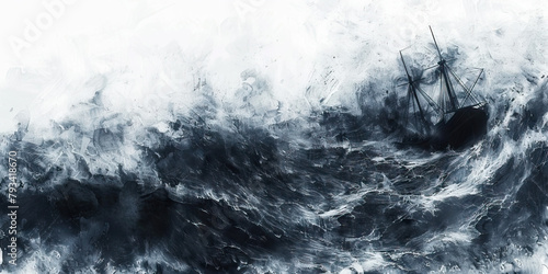 Anguish: The Stormy Sea and Sinking Ship - Imagine a stormy sea with a ship sinking beneath the waves, illustrating the feeling of anguish and being overwhelmed