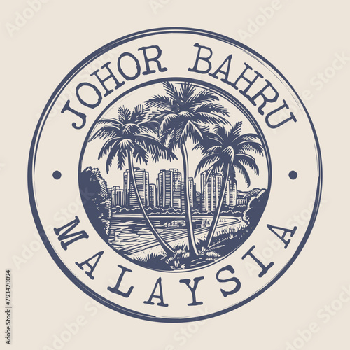 Johor Bahru, Malaysia Stamp City Postmark. Silhouette Postal Passport. Round Vector Icon. Vintage Postage Design.	
