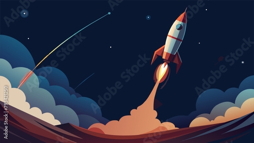 In the depths of the cosmos a rocket blasts off its determined path set towards a distant constellation. The inky darkness of space is
