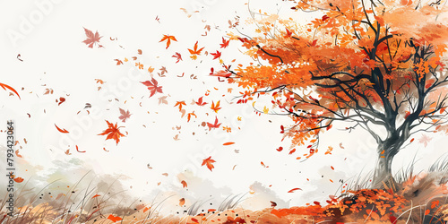 Melancholy: The Autumn Leaves and Gentle Breeze - Picture autumn leaves falling from a tree in a gentle breeze, illustrating the bittersweet feeling of melancholy