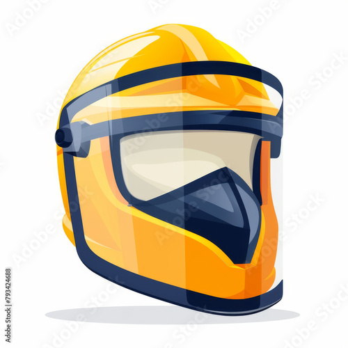 Illustrated racing helmet in vibrant yellow and black with a visor, depicting safety and speed in motorsports. photo