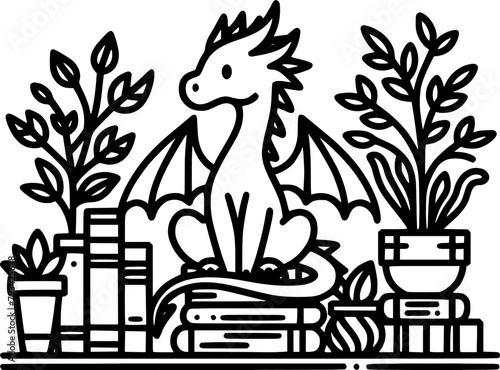 Bookshelf dragon SVG, bookish svg, book lover svg, book worm vector, book lover vector 