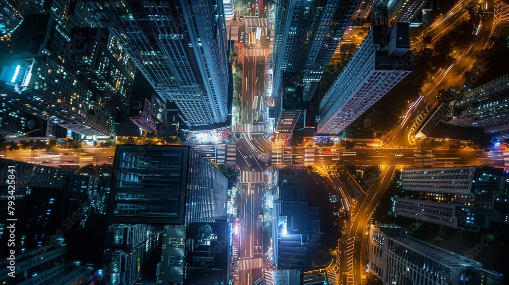 aerial view background. night city metropolis