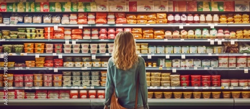 rear view of woman shopping in supermarket