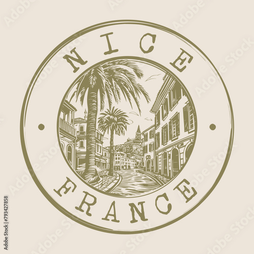Nice, France Stamp City Postmark. Silhouette Postal Passport. Round Vector Icon. Vintage Postage Design.	
