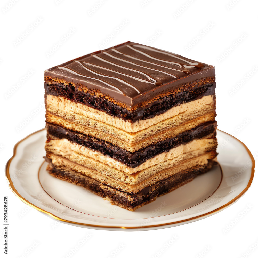 An exquisite multilayer biscuit cake elegantly placed on a plate beautifully isolated against a transparent background An exquisite multilayer biscuit cake elegantly placed on a plate beautifully isolated against a transparent background