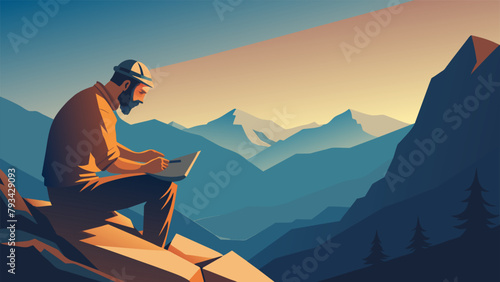 On a quiet mountainside a solitary stone carver sits perched on a rocky ledge his chisel in hand. As he gazes out at the breathtaking vista