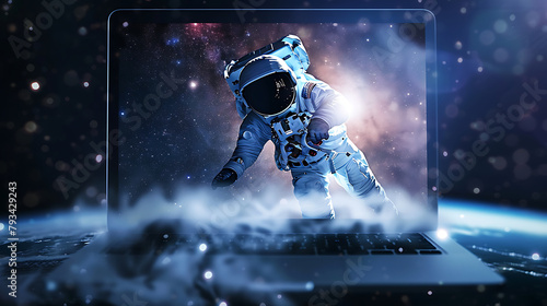 an astronaut flying from the laptop screen