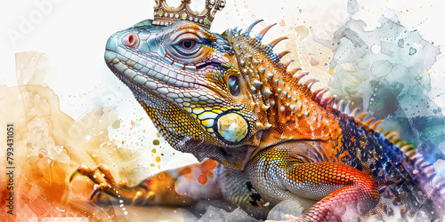 Regality  The Crowned Head and Proud Stance - Visualize a lizard with a crowned head and a proud stance  illustrating the concept of regality and majesty.