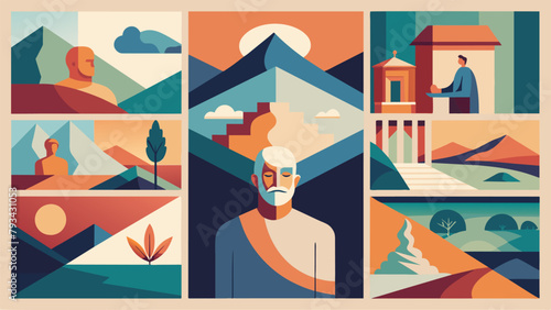 A collage of various paintings each one showcasing a mindful artists unique style and perspective. The pieces are diverse in subject and medium