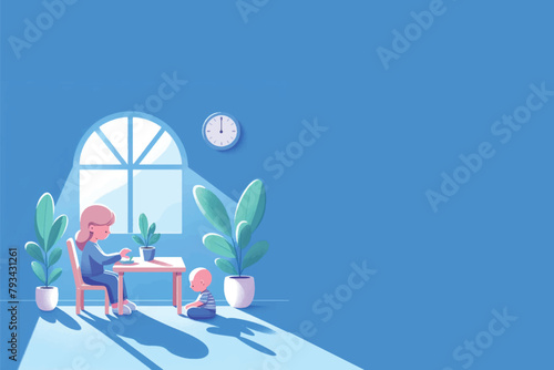 illustration of two small children playing in the study room